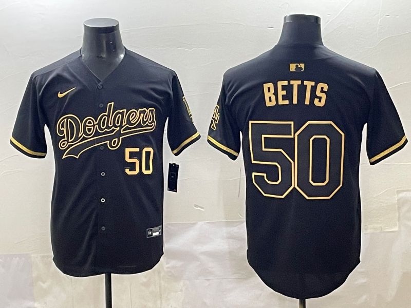 Men 2025 Los Angeles Dodgers #50 Betts Black Gold Five generations Nike MLB Jersey style 6